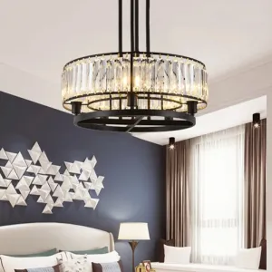 Modern Black Bedroom Chandelier - 5/8 Bulbs, Circular Crystal Shade