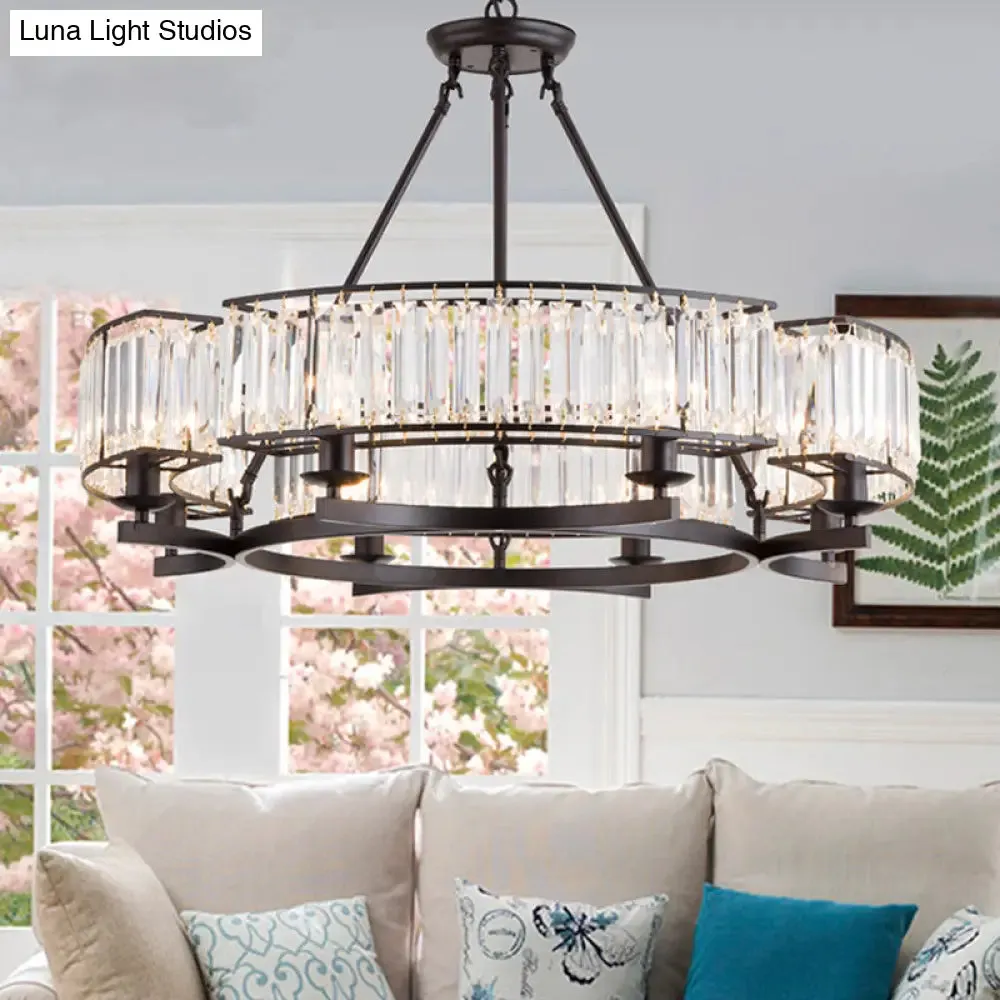 Modern Black Bedroom Chandelier - 5/8 Bulbs, Circular Crystal Shade