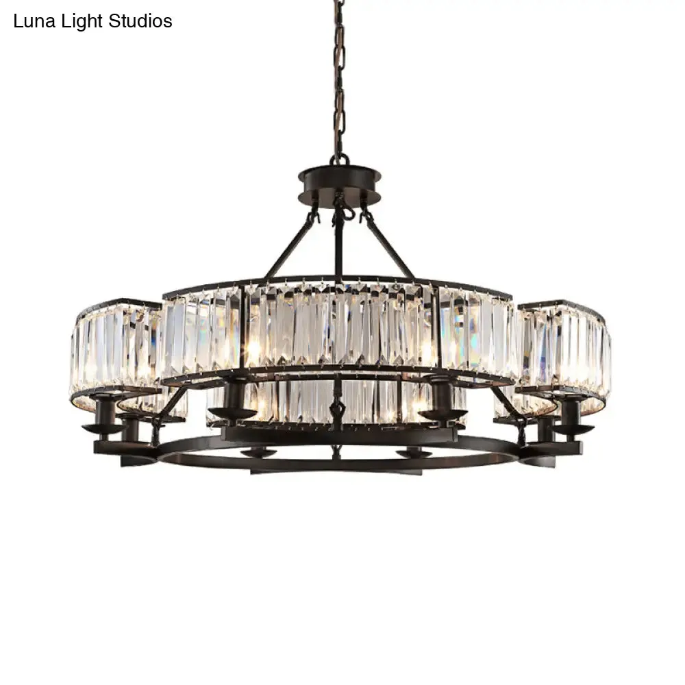 Modern Black Bedroom Chandelier - 5/8 Bulbs, Circular Crystal Shade