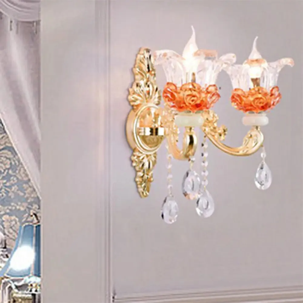 Modern Gold Petal Chandelier with Crystal Accent - Clear Textured Glass Pendant Light