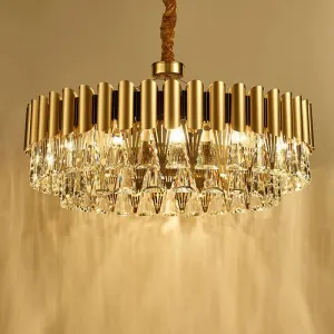 Modernist 4-Tier Crystal Chandelier Lamp - Golden Pendant Lighting Fixture - 8/12 Lights