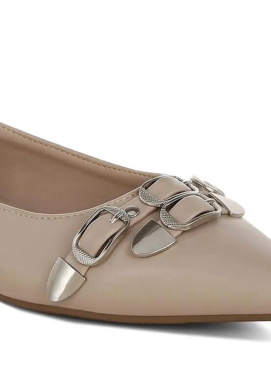 Monica Buckle Detail Ballerinas in Black, Beige, Red or White