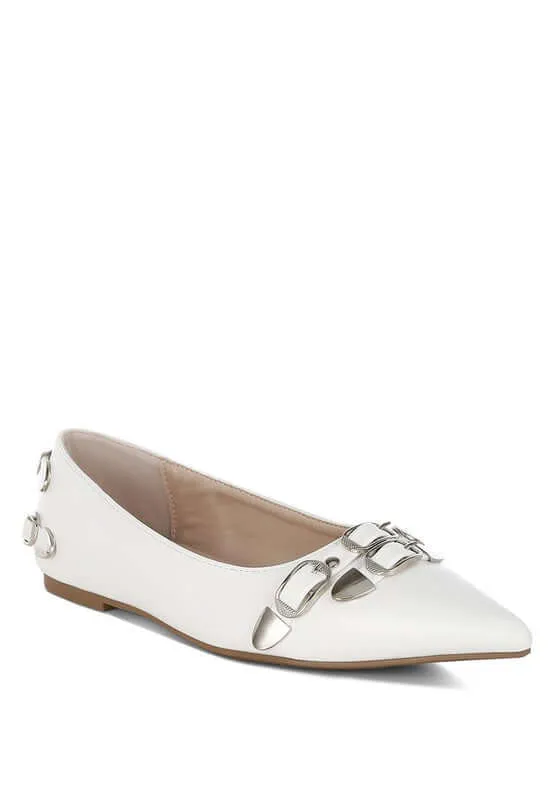 Monica Buckle Detail Ballerinas in Black, Beige, Red or White
