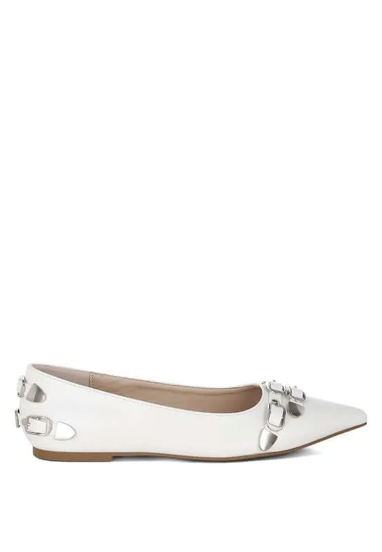 Monica Buckle Detail Ballerinas in Black, Beige, Red or White