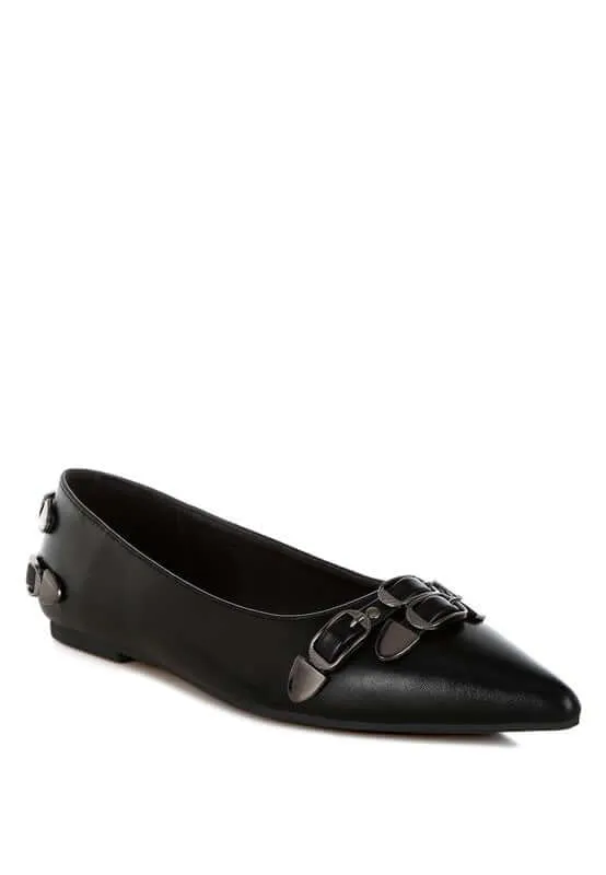 Monica Buckle Detail Ballerinas in Black, Beige, Red or White