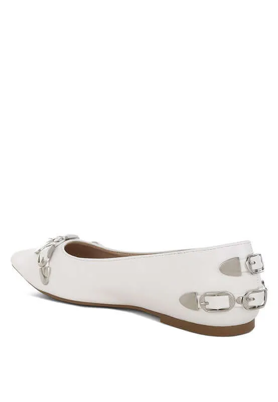Monica Buckle Detail Ballerinas in Black, Beige, Red or White