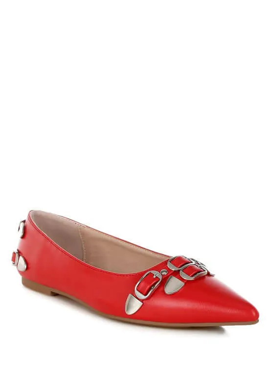 Monica Buckle Detail Ballerinas in Black, Beige, Red or White