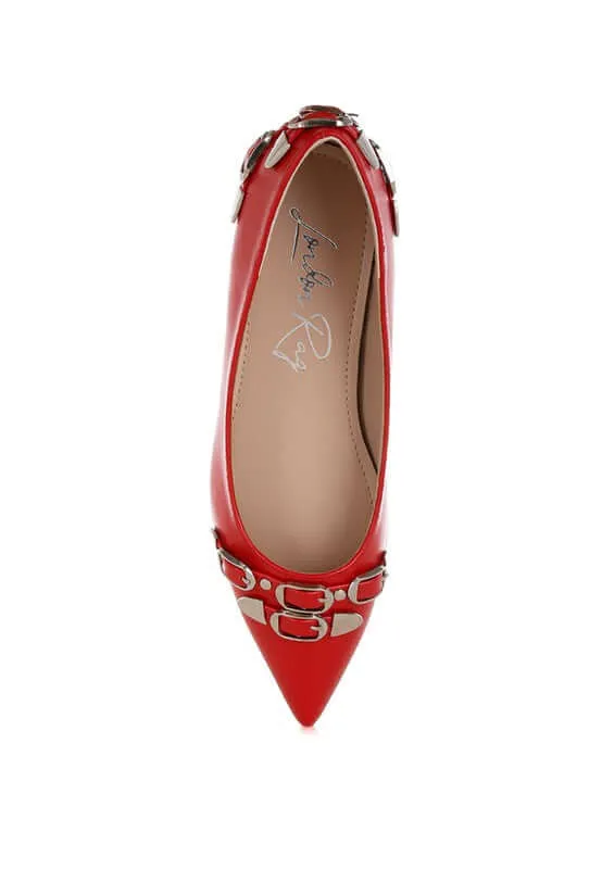 Monica Buckle Detail Ballerinas in Black, Beige, Red or White