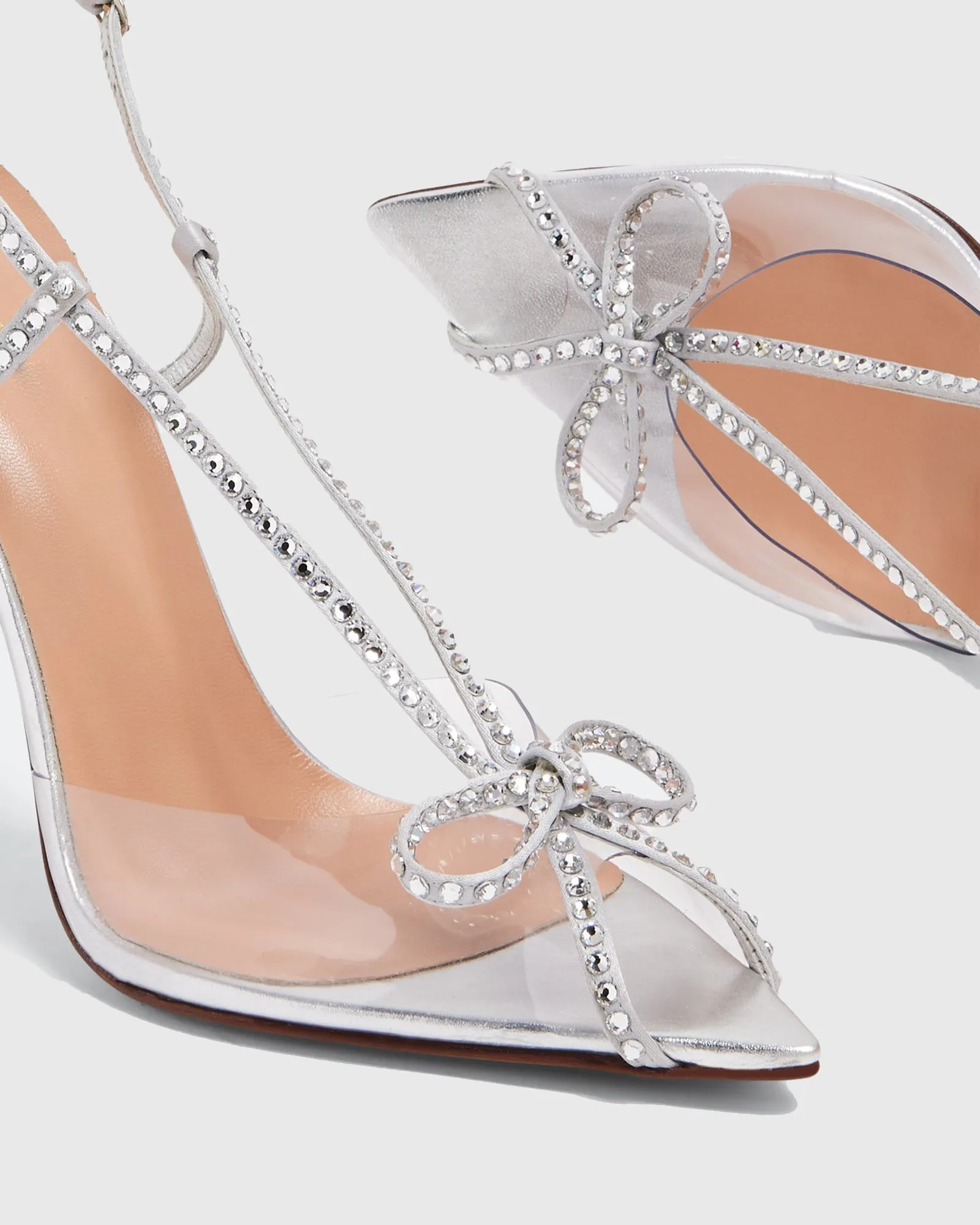 Morena Rhinestone Bow Slingback In Silver