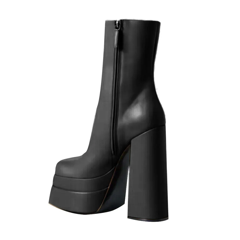 NAJES Block Heel Platform Ankle Boots