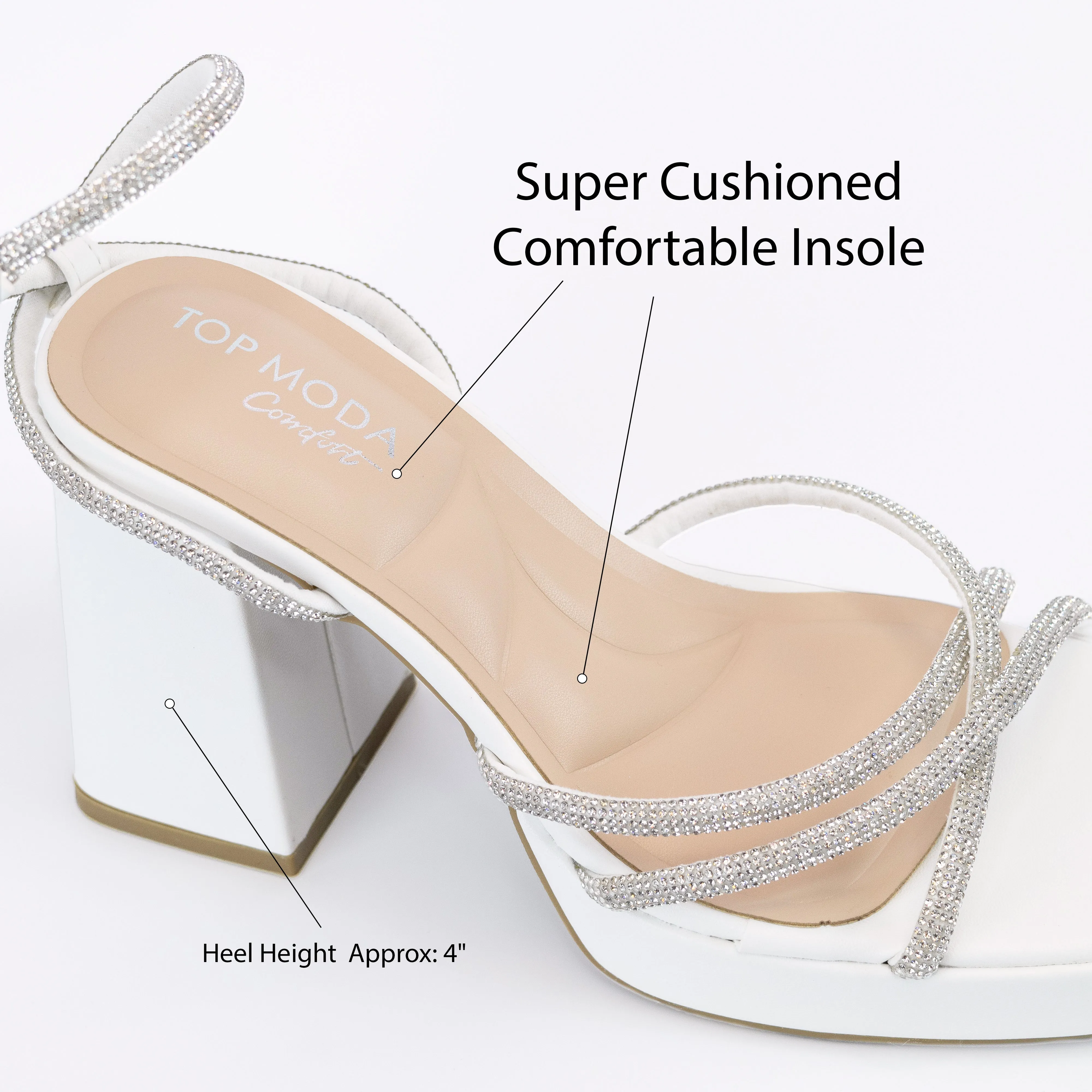 Nashville - Wide Fit Embellished Ankle Strap Block Heels, Sparkly Party Shoes, Comfortable Evening Heels, Glamorous Night Out