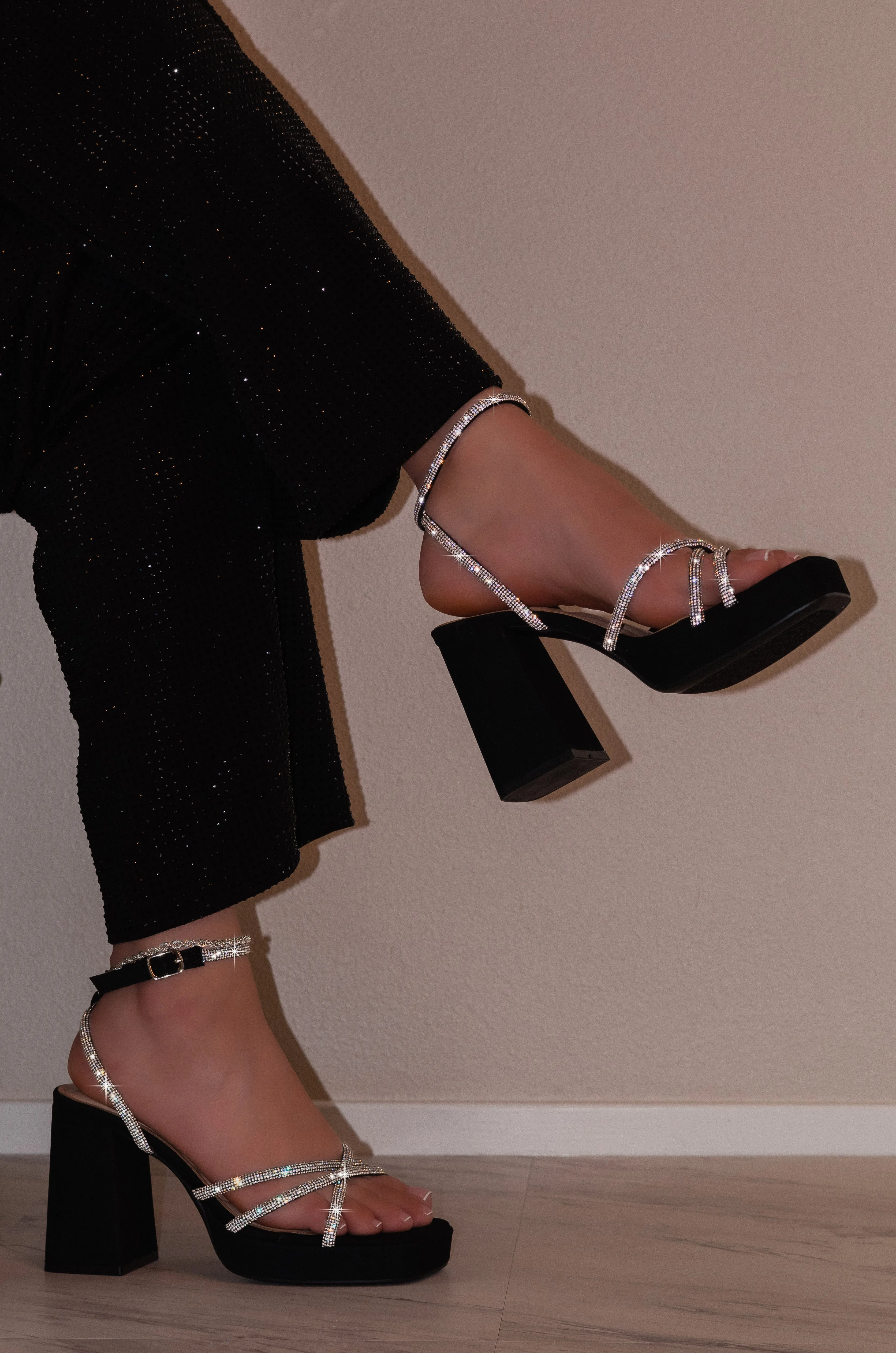 Nashville - Wide Fit Embellished Ankle Strap Block Heels, Sparkly Party Shoes, Comfortable Evening Heels, Glamorous Night Out