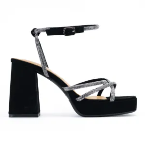 Nashville - Wide Fit Embellished Ankle Strap Block Heels, Sparkly Party Shoes, Comfortable Evening Heels, Glamorous Night Out