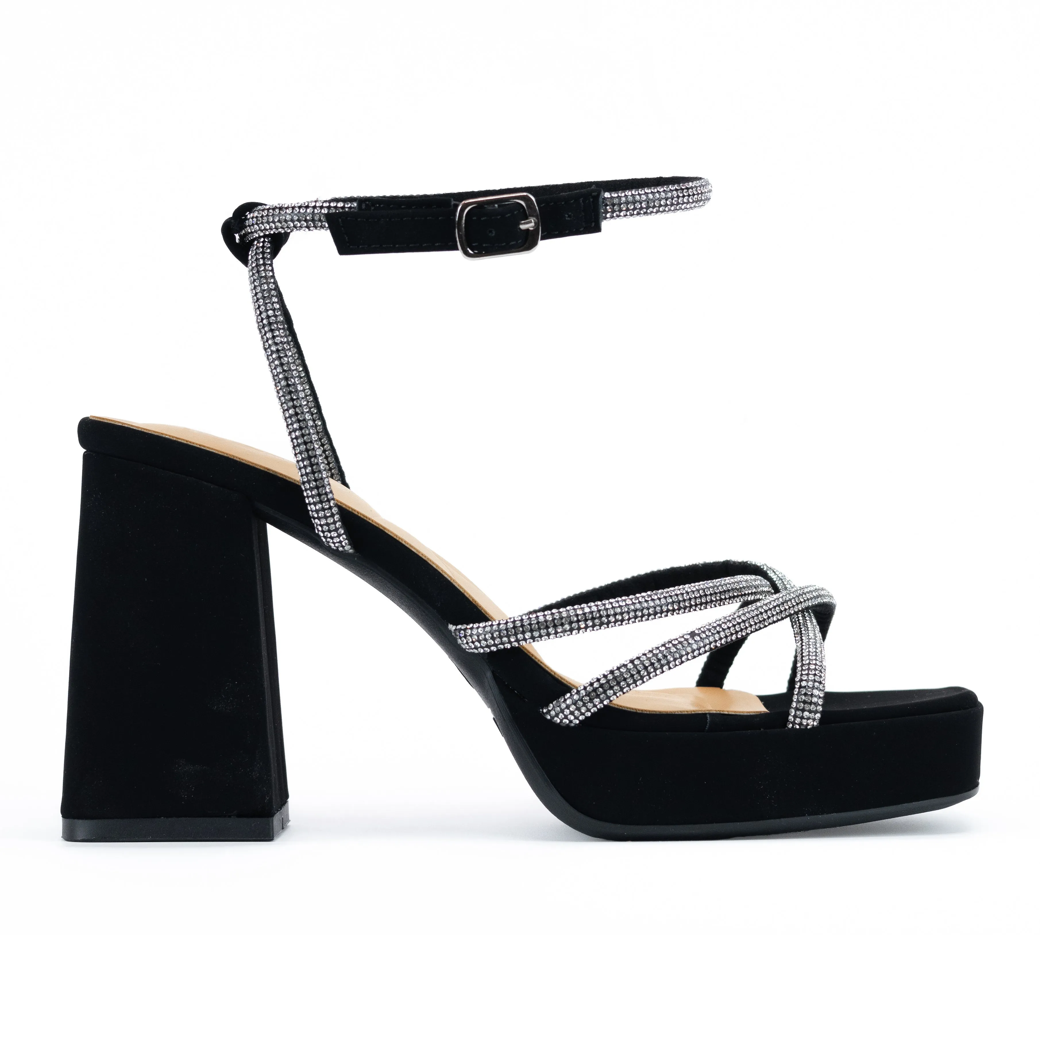 Nashville - Wide Fit Embellished Ankle Strap Block Heels, Sparkly Party Shoes, Comfortable Evening Heels, Glamorous Night Out