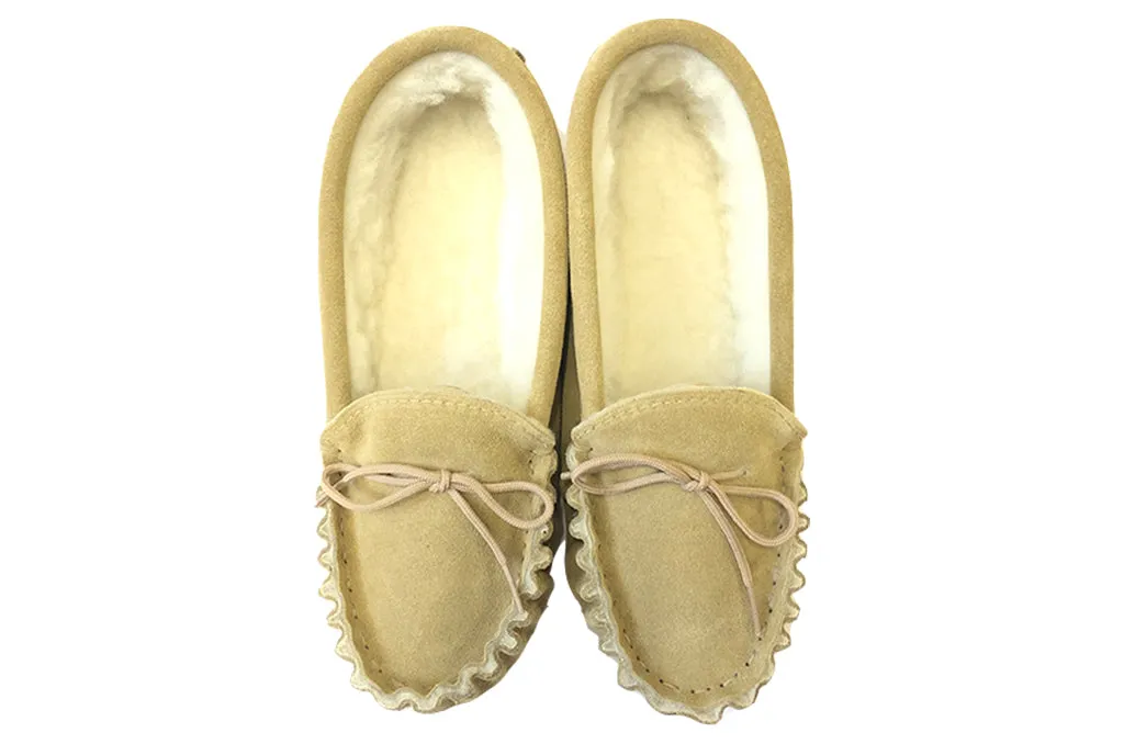 Natural Moccasins Wool Lined With Hard Sole