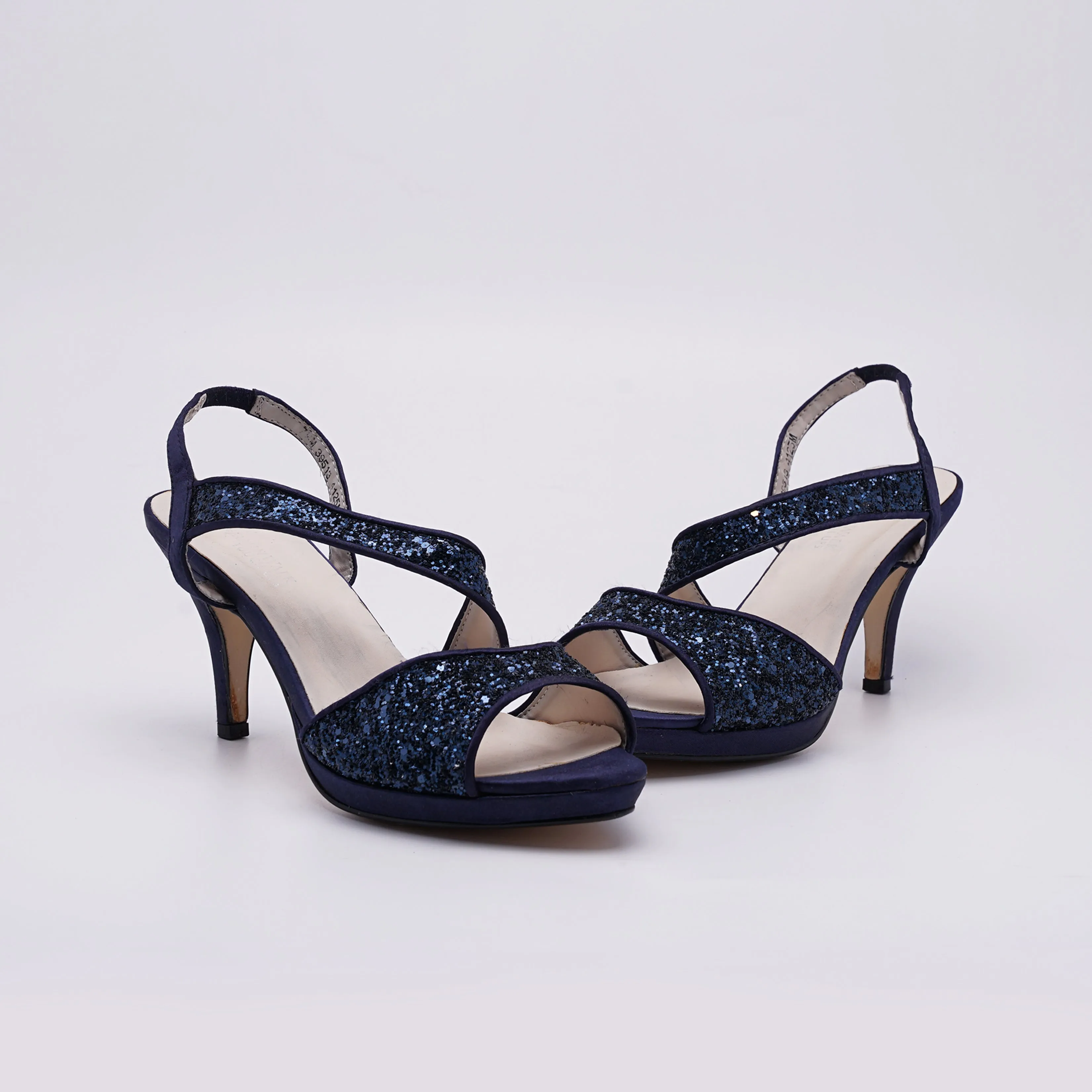 Navy Blue Glitter Slingback Heels