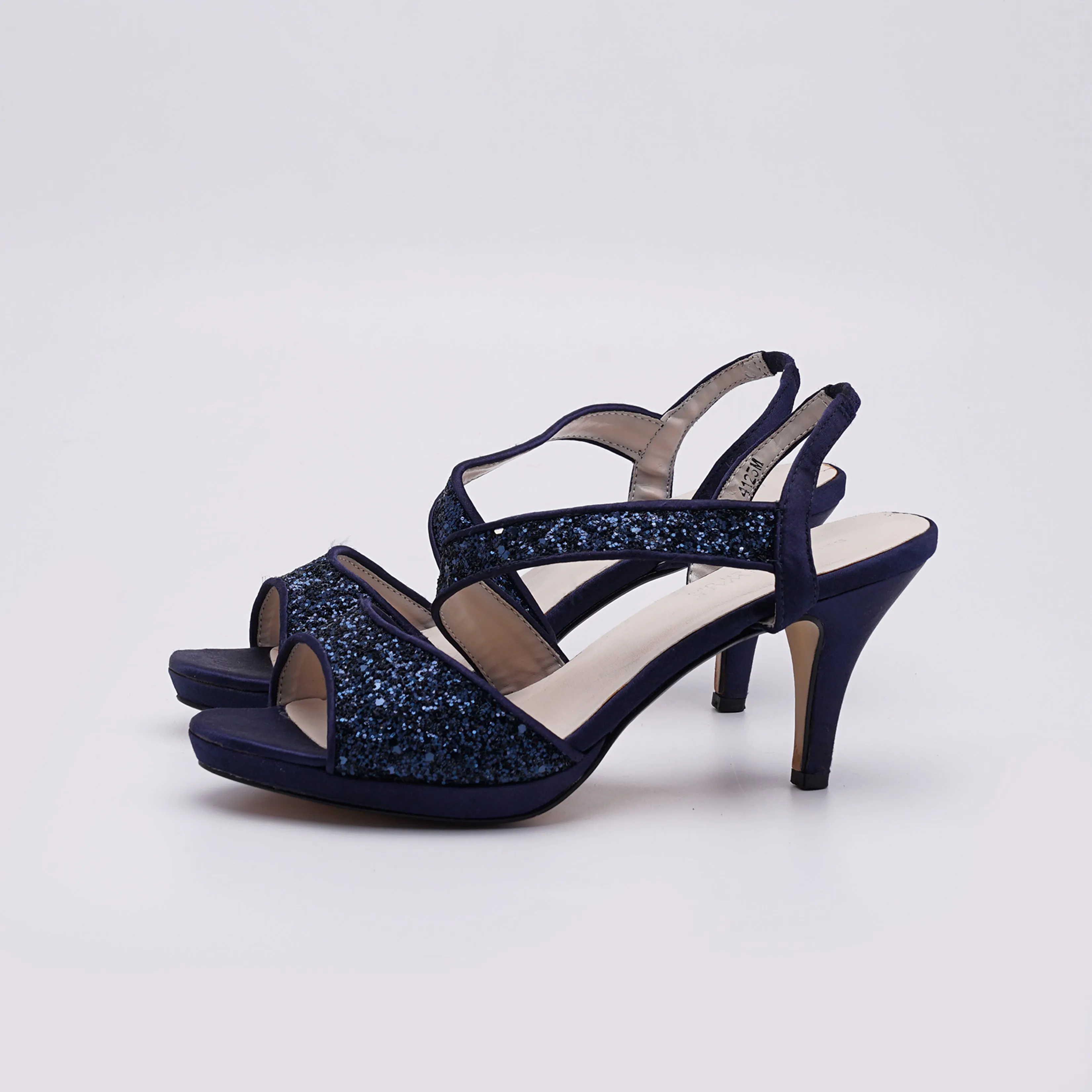 Navy Blue Glitter Slingback Heels