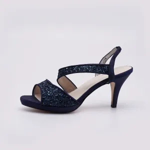 Navy Blue Glitter Slingback Heels