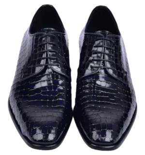Navy Men's Lace-Up Italian Leather Shoes Croco Print C01507-6291C By Corrente