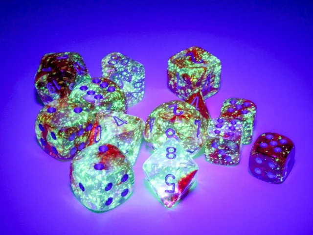 Nebula Red & Silver Luminary | Iridescent | D6 Block | Chessex Dice (12)