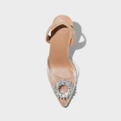New - A New Day Women's Stiletto High Heels Ankle Strap Memory Foam Transparent Vamp