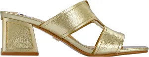 Ninety Union Bright Open Toe Open Back Mule On A Gold Trimmed Heel