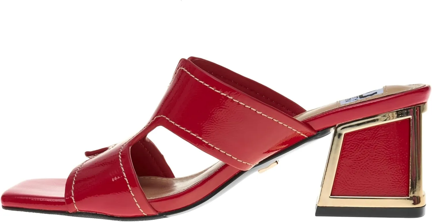 Ninety Union Bright Open Toe Open Back Mule On A Gold Trimmed Heel