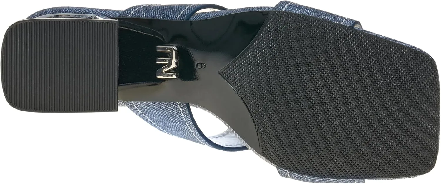 Ninety Union Bright Open Toe Open Back Mule On A Gold Trimmed Heel