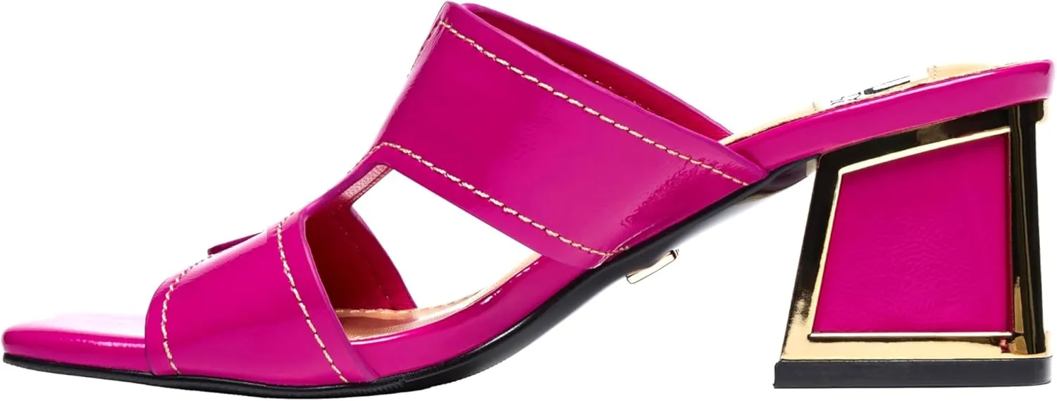 Ninety Union Bright Open Toe Open Back Mule On A Gold Trimmed Heel