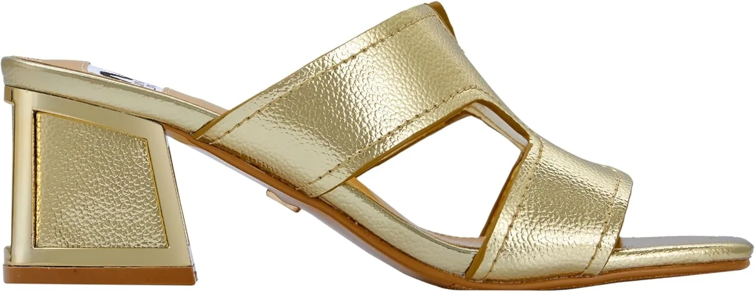 Ninety Union Bright Open Toe Open Back Mule On A Gold Trimmed Heel