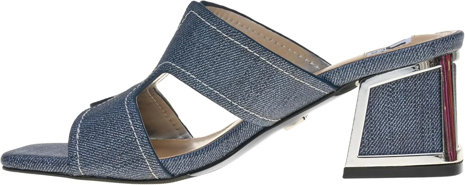 Ninety Union Bright Open Toe Open Back Mule On A Gold Trimmed Heel