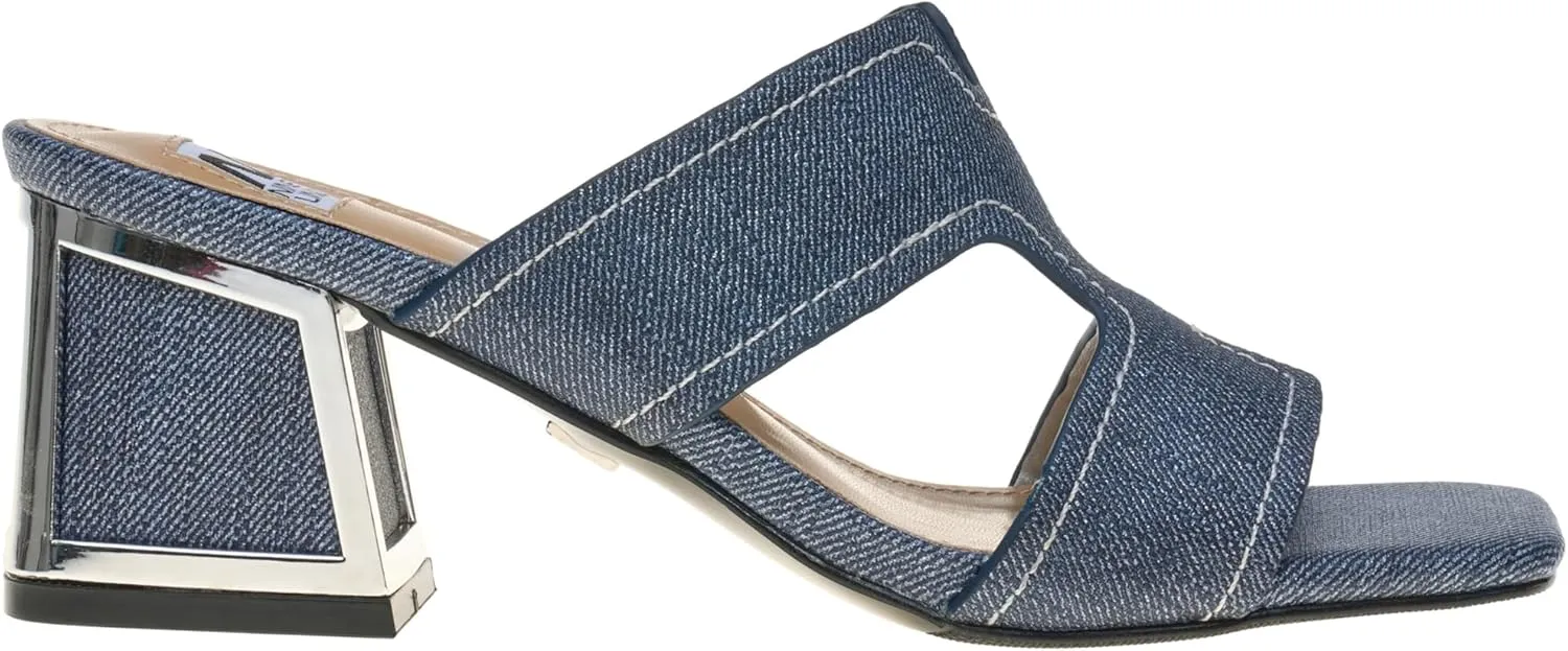 Ninety Union Bright Open Toe Open Back Mule On A Gold Trimmed Heel