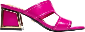 Ninety Union Bright Open Toe Open Back Mule On A Gold Trimmed Heel
