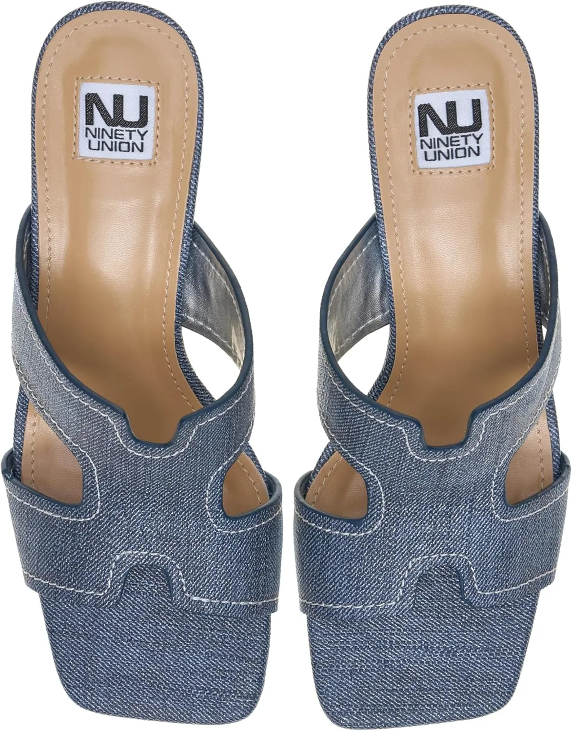 Ninety Union Bright Open Toe Open Back Mule On A Gold Trimmed Heel