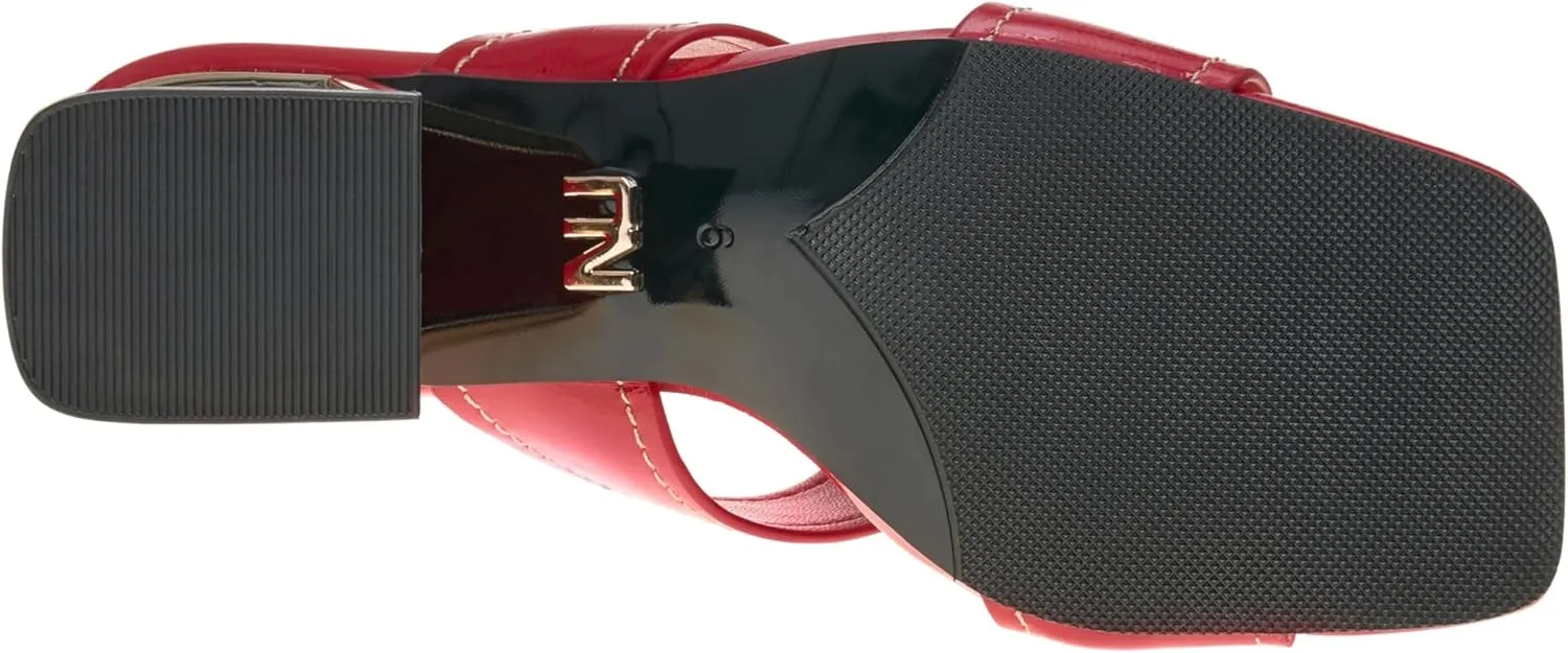 Ninety Union Bright Open Toe Open Back Mule On A Gold Trimmed Heel