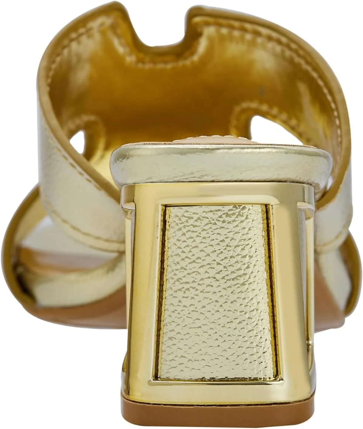 Ninety Union Bright Open Toe Open Back Mule On A Gold Trimmed Heel