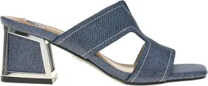 Ninety Union Bright Open Toe Open Back Mule On A Gold Trimmed Heel