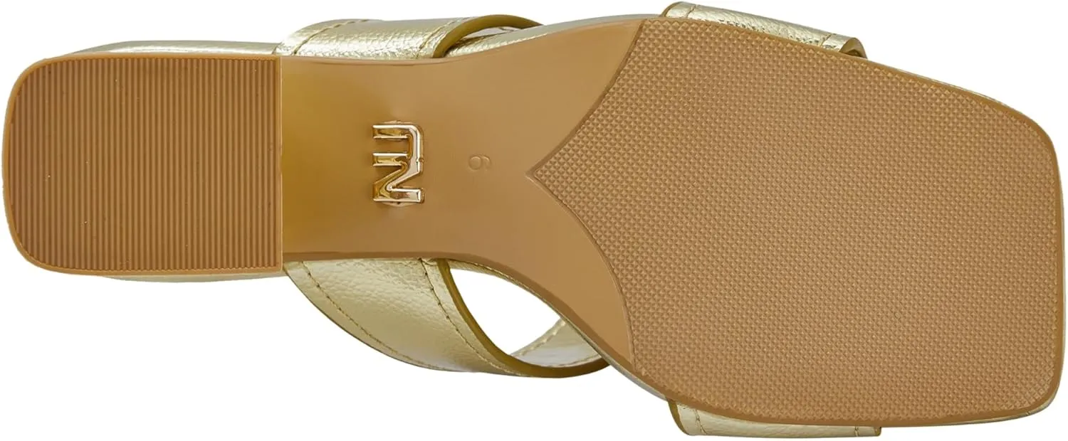 Ninety Union Bright Open Toe Open Back Mule On A Gold Trimmed Heel