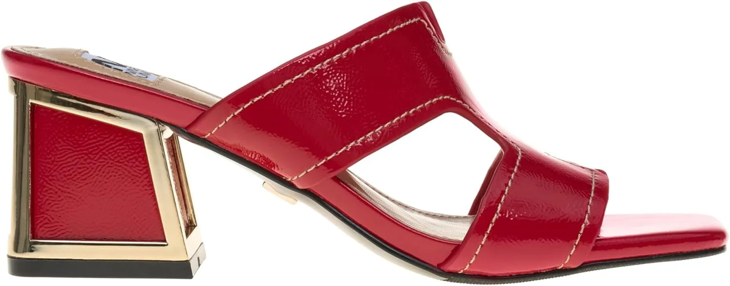 Ninety Union Bright Open Toe Open Back Mule On A Gold Trimmed Heel