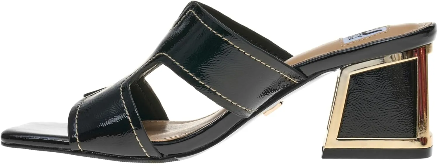 Ninety Union Bright Open Toe Open Back Mule On A Gold Trimmed Heel