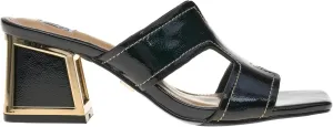 Ninety Union Bright Open Toe Open Back Mule On A Gold Trimmed Heel