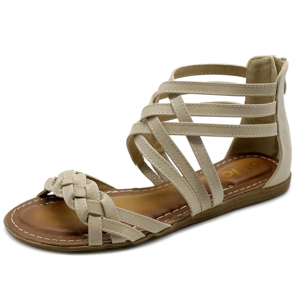 Ollio Women's Shoe Gladiator Strappy Zip Closure Multi Color Sandal