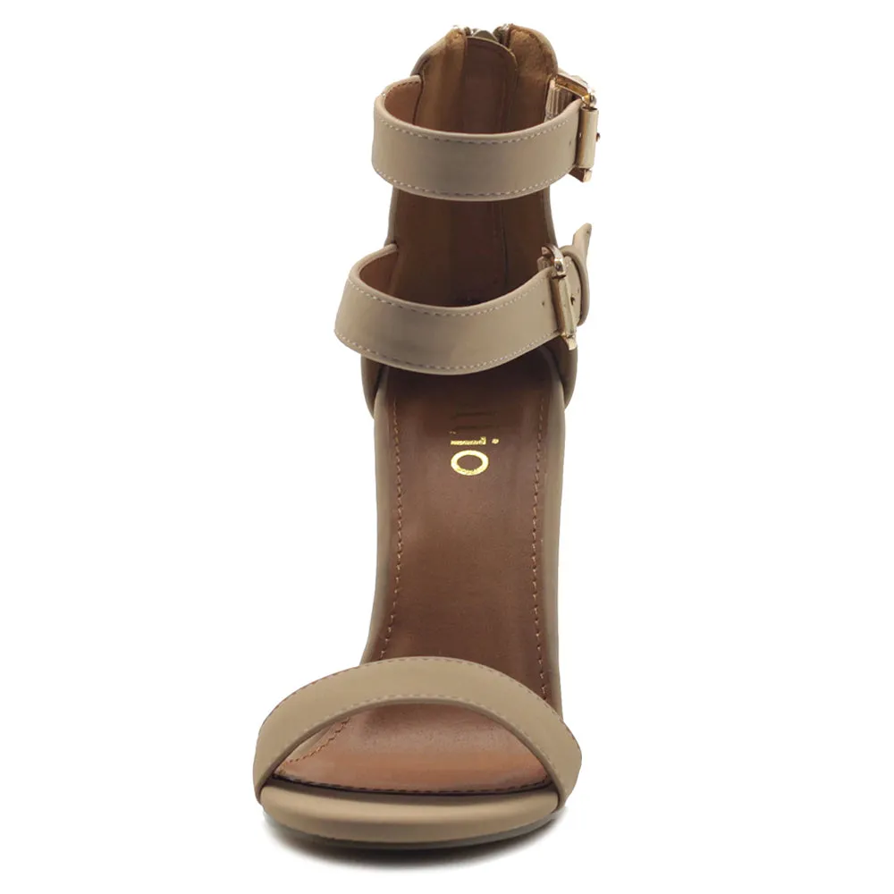 Ollio Women's Shoes Double Ankle Strap Zip Up Chunky High Heel Sandals