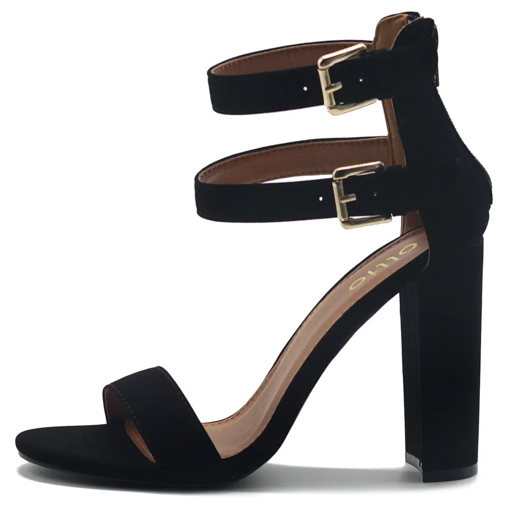 Ollio Women's Shoes Double Ankle Strap Zip Up Chunky High Heel Sandals