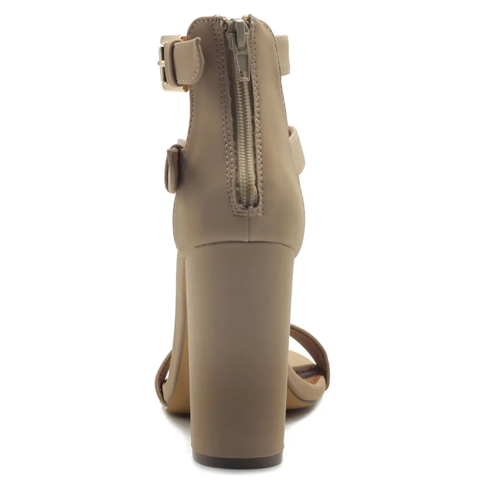 Ollio Women's Shoes Double Ankle Strap Zip Up Chunky High Heel Sandals