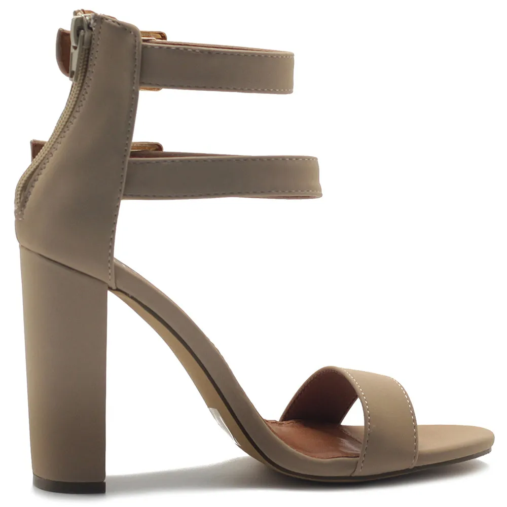 Ollio Women's Shoes Double Ankle Strap Zip Up Chunky High Heel Sandals