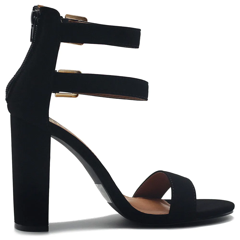Ollio Women's Shoes Double Ankle Strap Zip Up Chunky High Heel Sandals