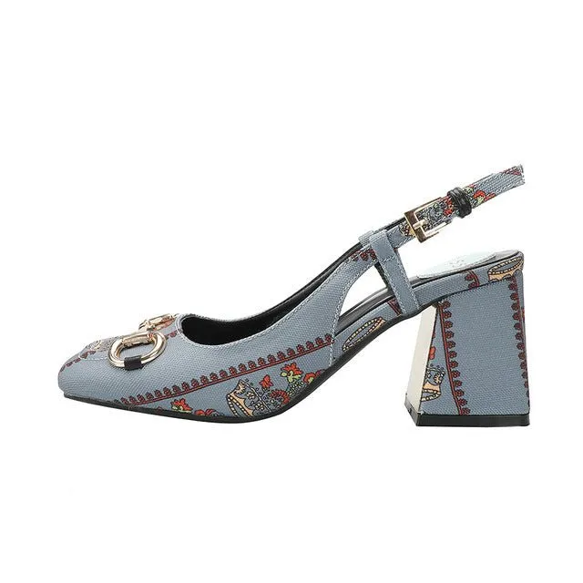 OLOMLB Square Toe Thick Heel Slingback Shoes