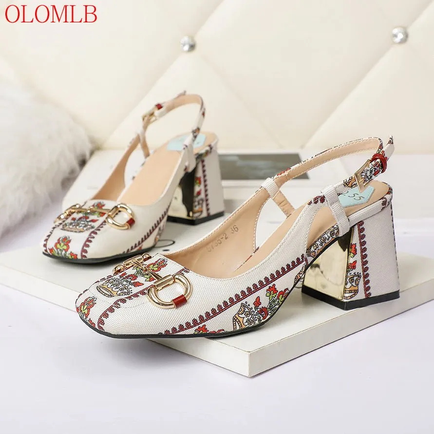 OLOMLB Square Toe Thick Heel Slingback Shoes