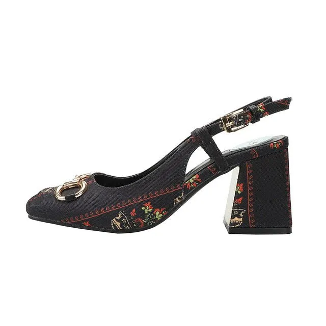 OLOMLB Square Toe Thick Heel Slingback Shoes